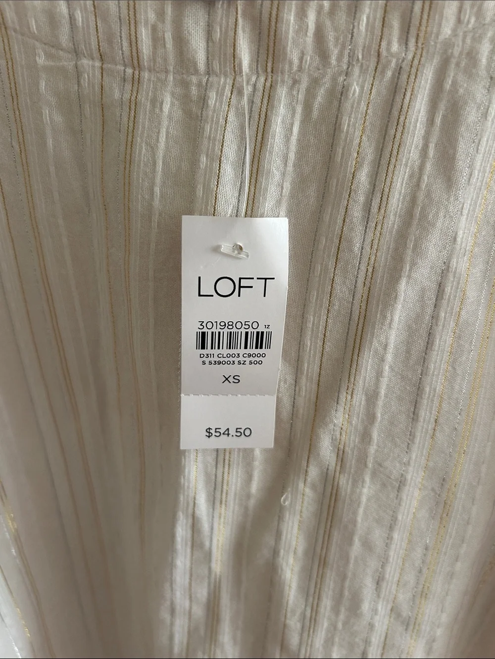 LOFT Cream Striped Peasant Top with Puff Sleeves